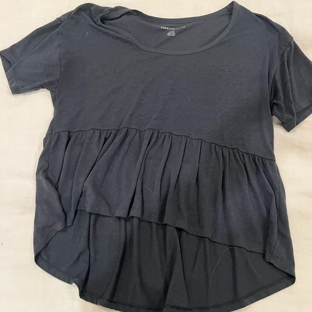 American Eagle Outfitters Dark Gray Ruffled Tee